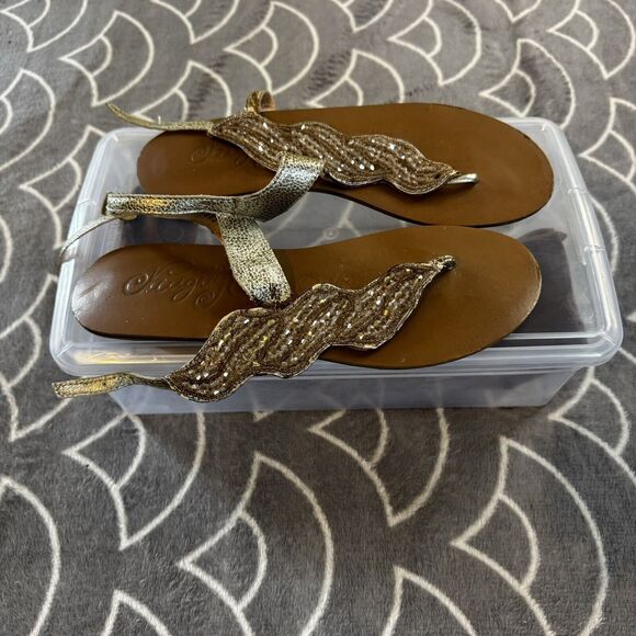 Naughty Monkey Tan Leather Open Toe Thong Sandals Women's Sz 9.5 - Picture 3 of 15